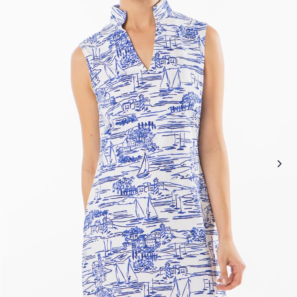 Mahi Gold Schooner Dress - Set Sail in Sailor Blue